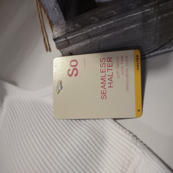 Nwt SO® Seamless Ribbed Halter Bralette White Junior New - Picture 4 of 8